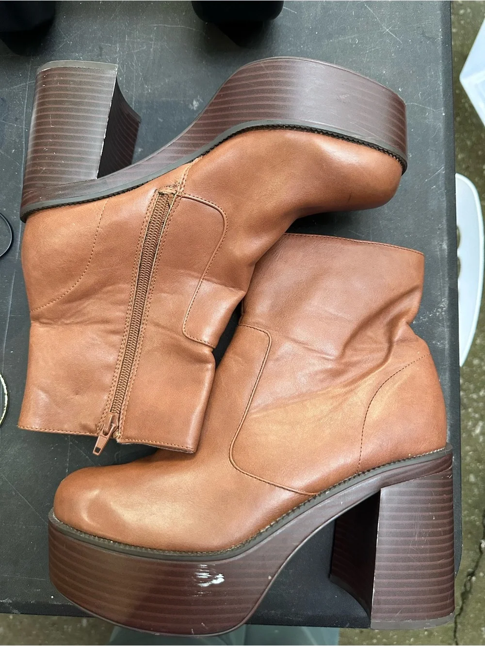 Madden Girl Women’s Brown Leather Platform Ankle Boots